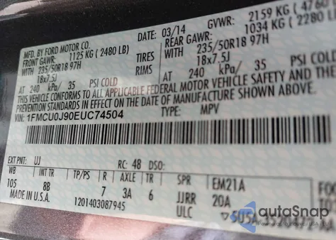 2014 Ford Escape Titanium from USA, damaged, VIN 1FMCU0J90EUC74504